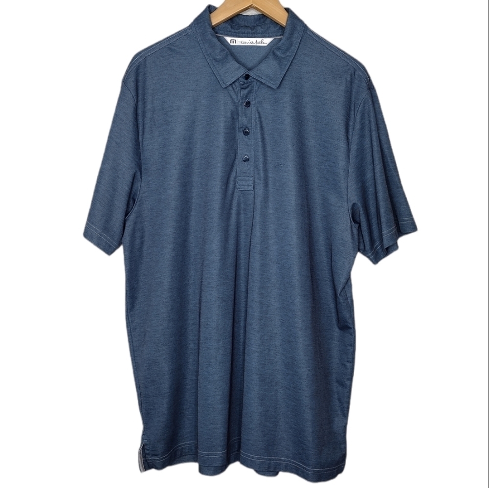 Travis Mathew Men's Blue Collared Short Sleeve Athletic Golf Polo Shirt Sz XL